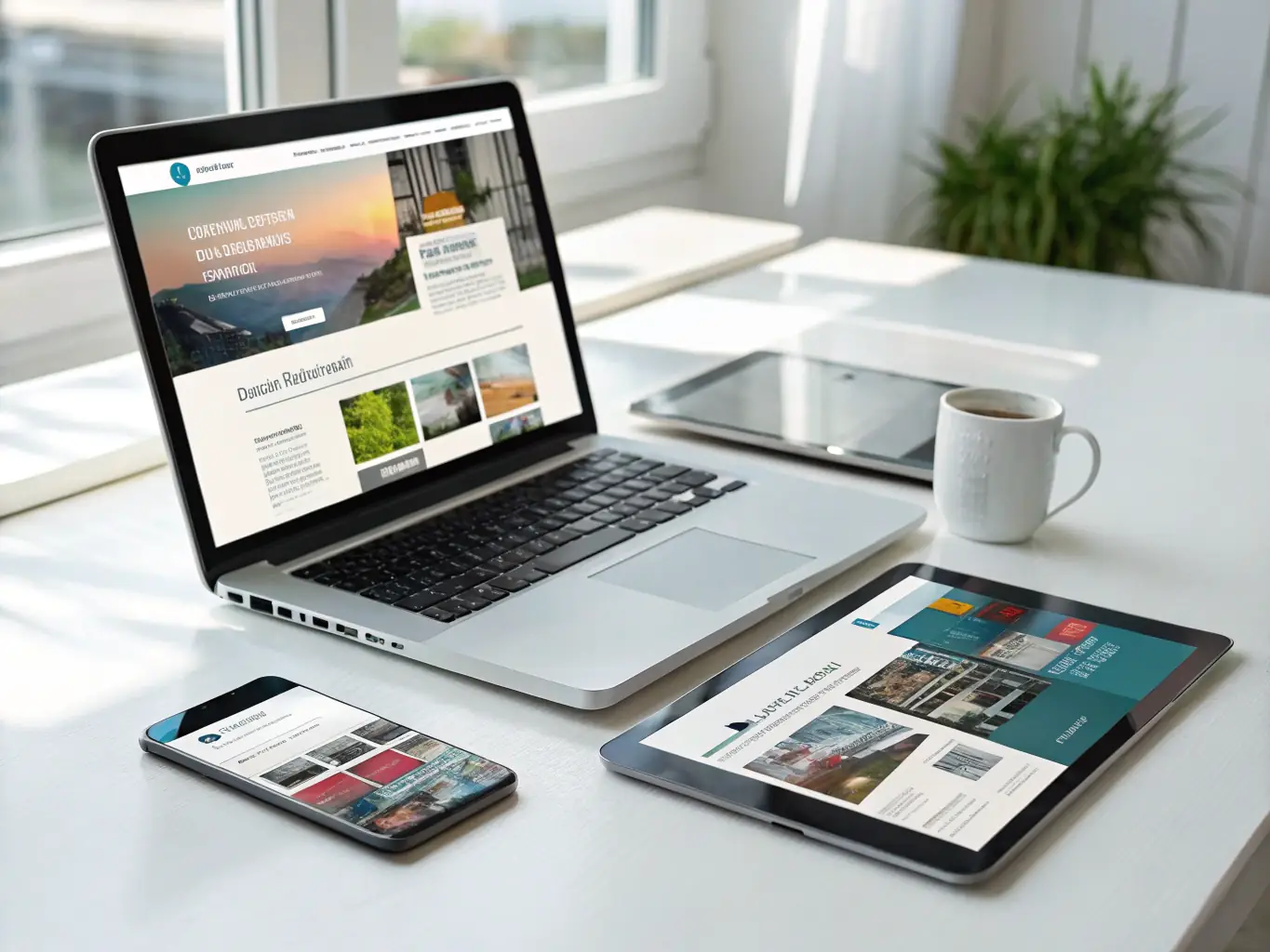 A clean, modern website design showcasing a responsive layout on various devices, symbolizing MPK Digital's web development services.